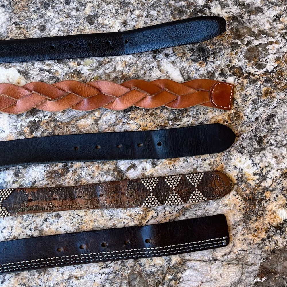 Bundle of 5 Men’s Leather Belts – Mixed Styles – Casual & Western - Picture 3 of 14